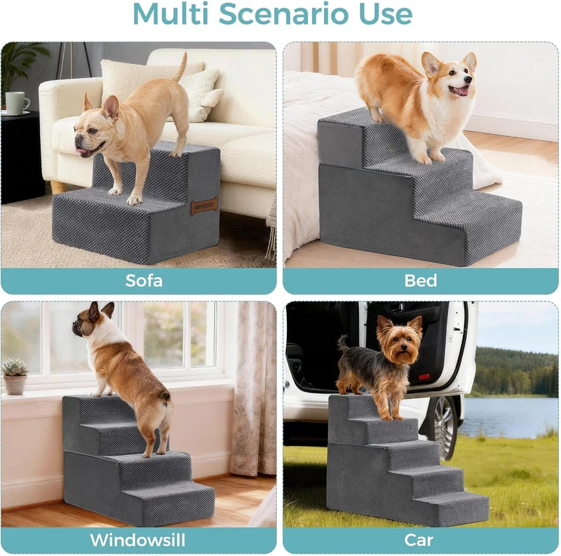 Hundetreppe & Rampe für hohes Bett & Sofa, 33-61 cm abnehmbare Haustiertreppe für kleine & mittlere