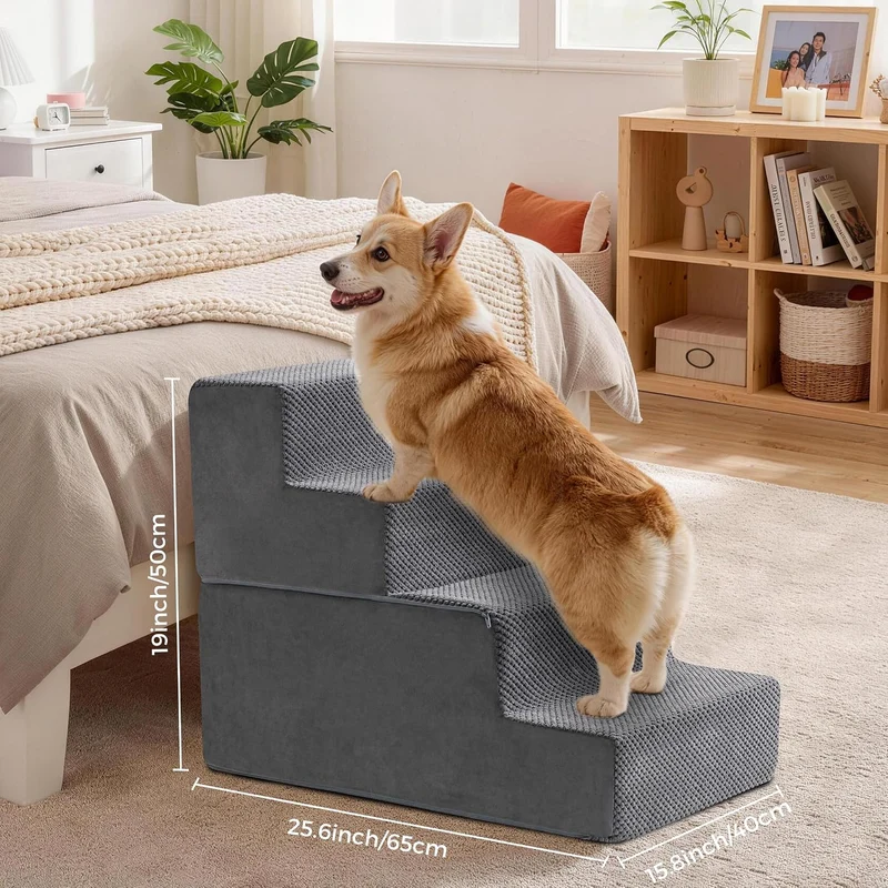 Hundetreppe & Rampe für hohes Bett & Sofa, 33-61 cm abnehmbare Haustiertreppe für kleine & mittlere