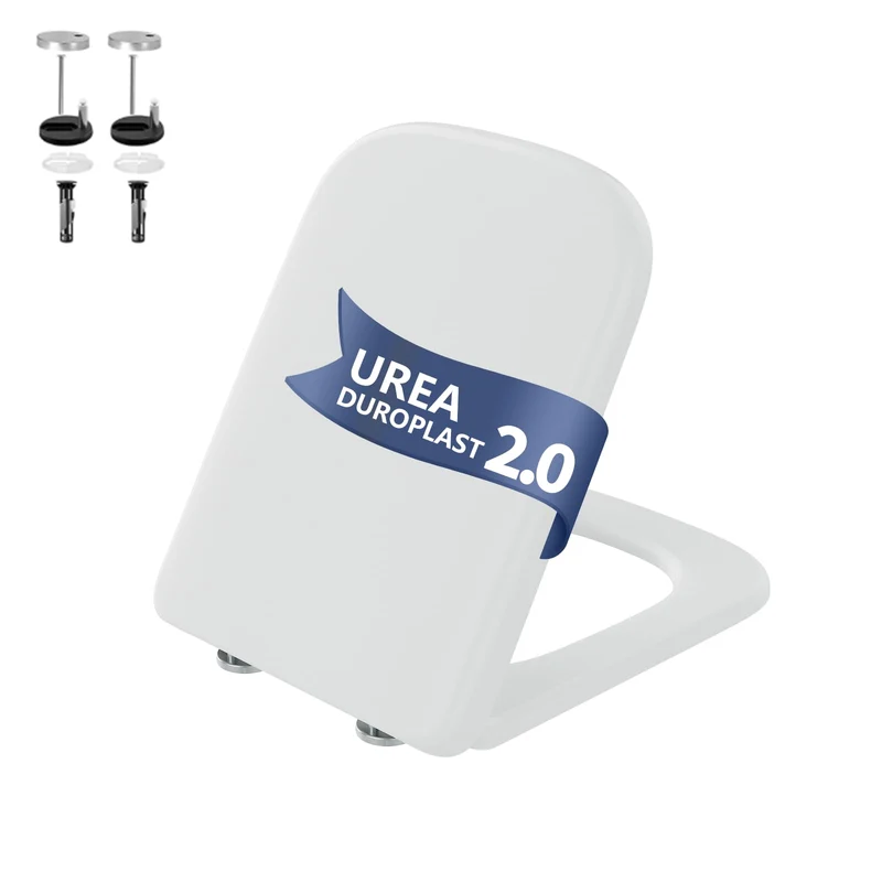 WC-Sitz Eckig, E Form Toilettendeckel mit Absenkautomatik, abnehmbar, Urea-Duroplast, Belastbarkeit