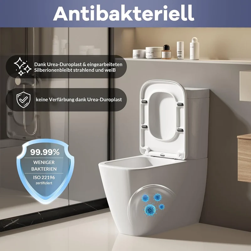 WC-Sitz Eckig, E Form Toilettendeckel mit Absenkautomatik, abnehmbar, Urea-Duroplast, Belastbarkeit