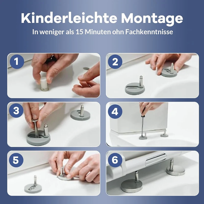 WC-Sitz Eckig, E Form Toilettendeckel mit Absenkautomatik, abnehmbar, Urea-Duroplast, Belastbarkeit