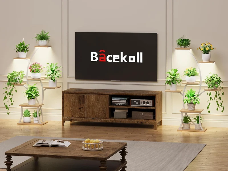 BACEKOLL Pflanzenständer mit Wachstumslicht - 7 Ebenen Blumenständer 112cm Metall Holz Pflanzenregal
