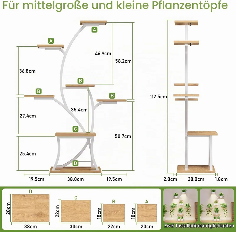 BACEKOLL Pflanzenständer mit Wachstumslicht - 7 Ebenen Blumenständer 112cm Metall Holz Pflanzenregal
