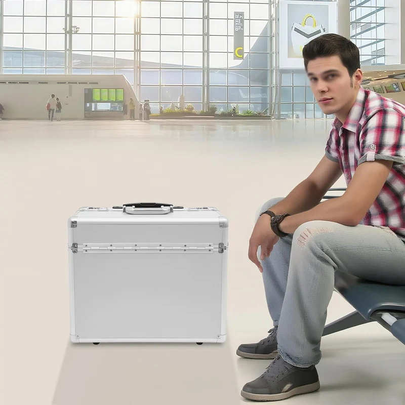 Pilotenkoffer 48,5×23×39 cmRollbarer Aktenkoffer mit Teleskopstange Rollen & Kombinationsschloss Sic