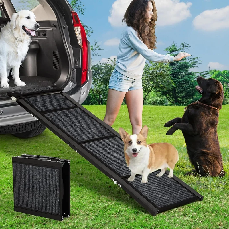 Hunderampe Klappbar aus Aluminiumlegierung für Hunde bis 120 kg, Faltbare Autotreppe mit Rutschfeste