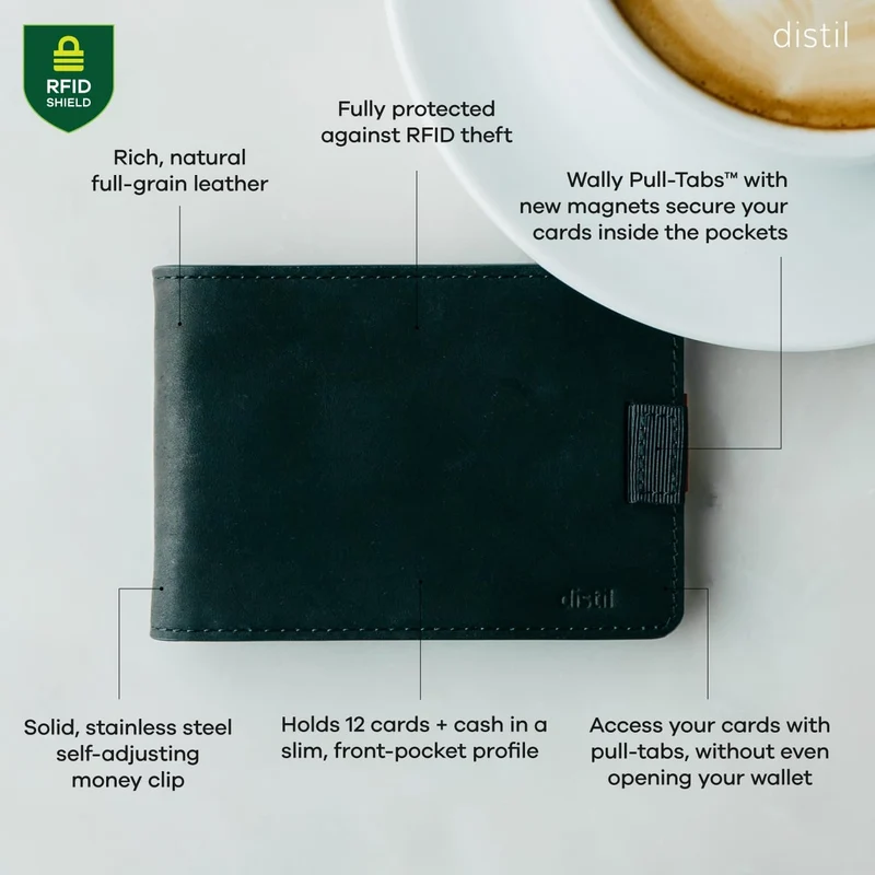 Distil Union Wally | Slim Bifold Wallets for Men - Minimalistische Bifold Wallets mit Geldklammer Br