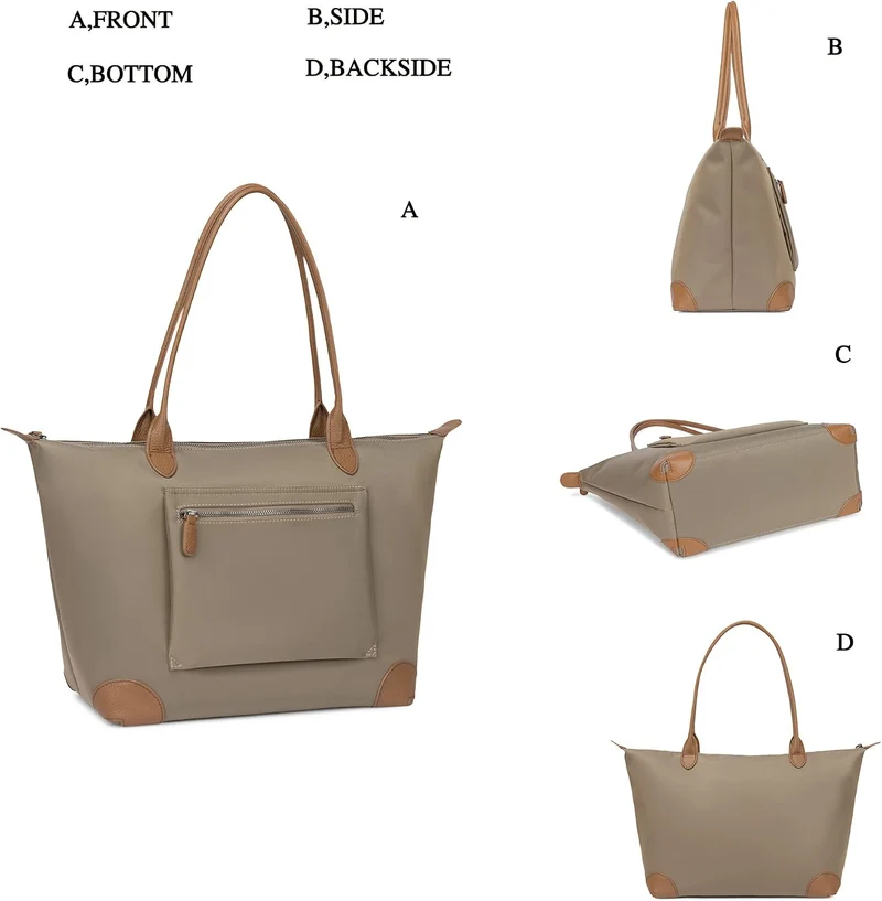 DORIS&JACKY Tragetasche für Damen, grosse, leichte Leder-Nylon-Arbeitsumhängetasche und faltbare Rei