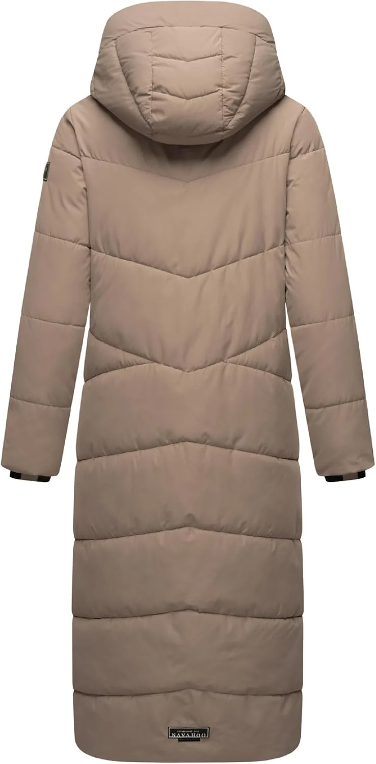 Navahoo Damen Wintermantel Steppmantel extralang mit abnehmbarer Kapuze Hingucker XIV XS-XXL S Taupe