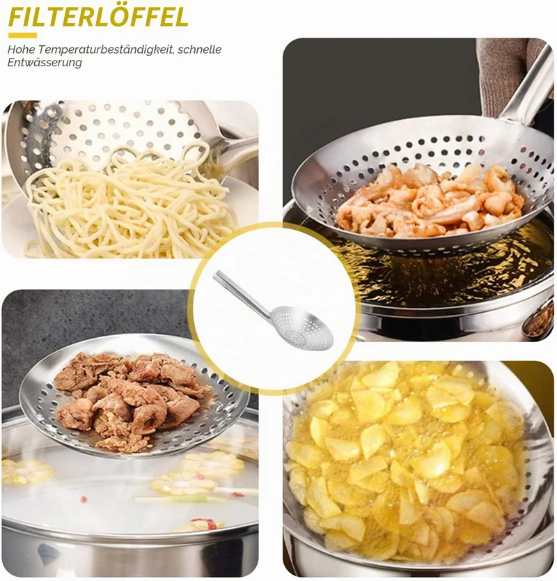 Housoutil Skimmer Küche Schaumlöffel Edelstahl Abseihlöffel Schaumkelle Ölfilter Löffel Schlitz Löff