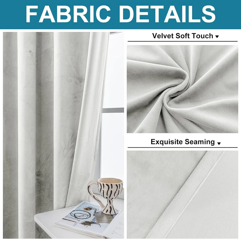 YSTELLAA Samtvorhang 2er Set, Gardinen Vorhänge, 117×137cm, Verdunklungsvorhänge Schlafzimmer Mit Ös