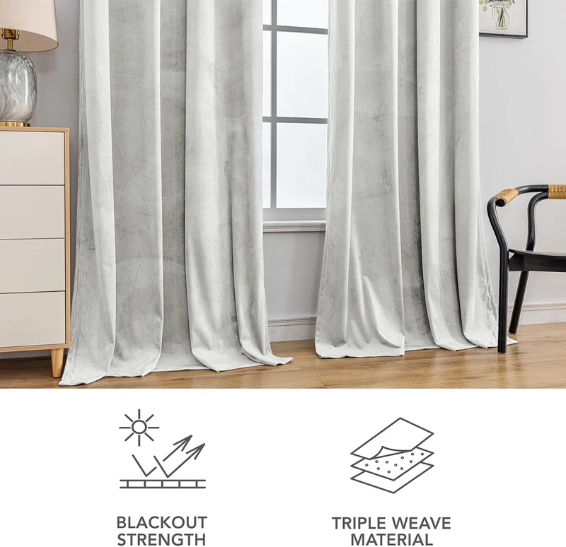 YSTELLAA Samtvorhang 2er Set, Gardinen Vorhänge, 117×137cm, Verdunklungsvorhänge Schlafzimmer Mit Ös
