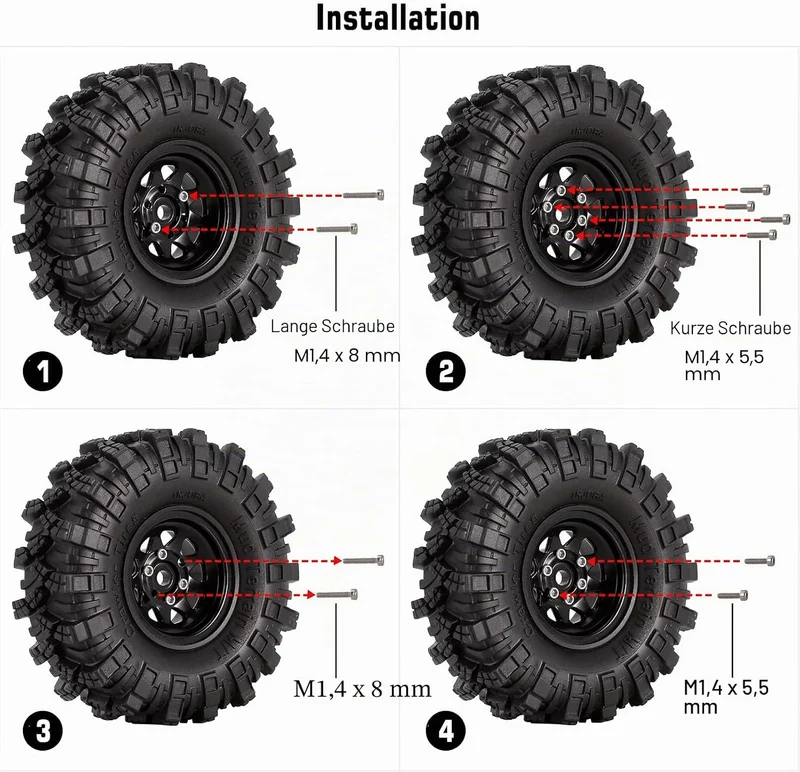INJORA 1.0 RC Beadlock Rad Schlamm Reifen Set Deep Dish 1, 0 Räder für Axial SCX24 FCX24 FCX18 Gladi