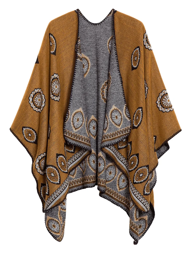 EXCHIC Damen Warm Offene Front Strick Schals und Wraps Floral Elegante Cardigans Poncho Cape Coat Ma