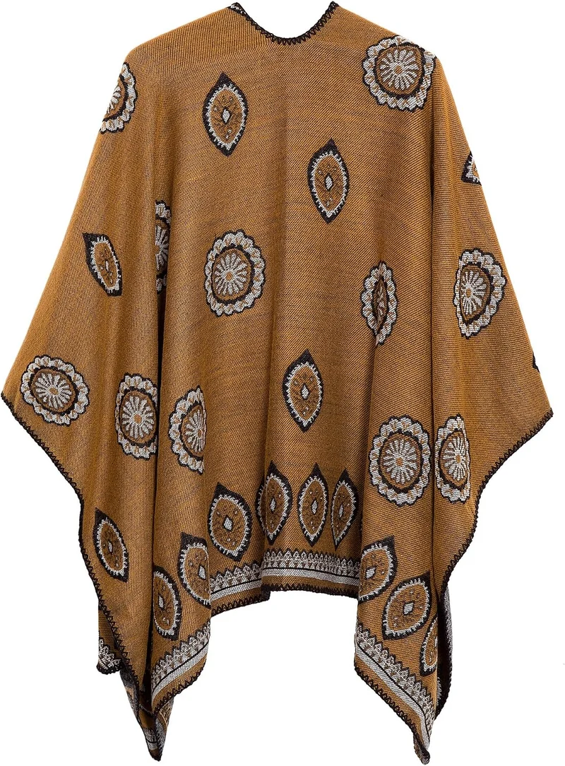 EXCHIC Damen Warm Offene Front Strick Schals und Wraps Floral Elegante Cardigans Poncho Cape Coat Ma