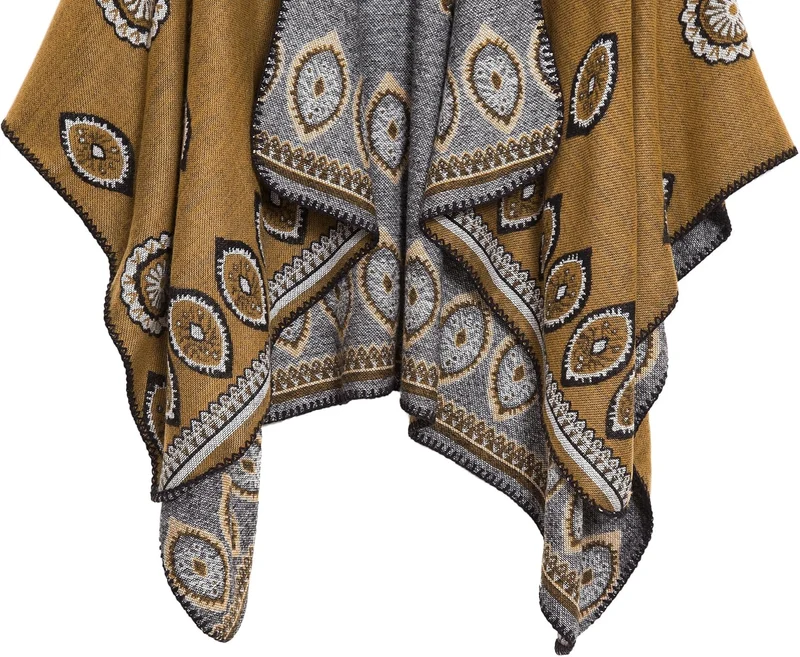 EXCHIC Damen Warm Offene Front Strick Schals und Wraps Floral Elegante Cardigans Poncho Cape Coat Ma