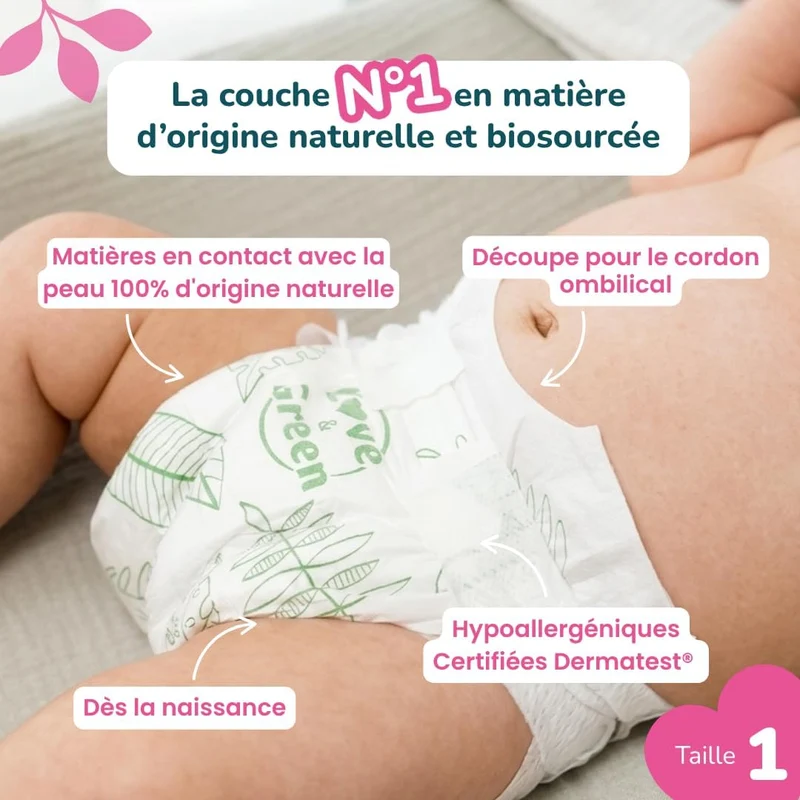 Love & Green Baby-Windeln, hypoallergen Gr. 1 x 138 stk. Taille 1 (138 Unité), Taille 1 (138 Unité)
