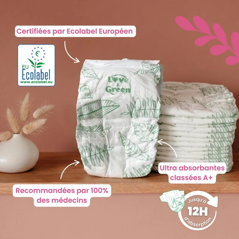 Love & Green Baby-Windeln, hypoallergen Gr. 1 x 138 stk. Taille 1 (138 Unité), Taille 1 (138 Unité)