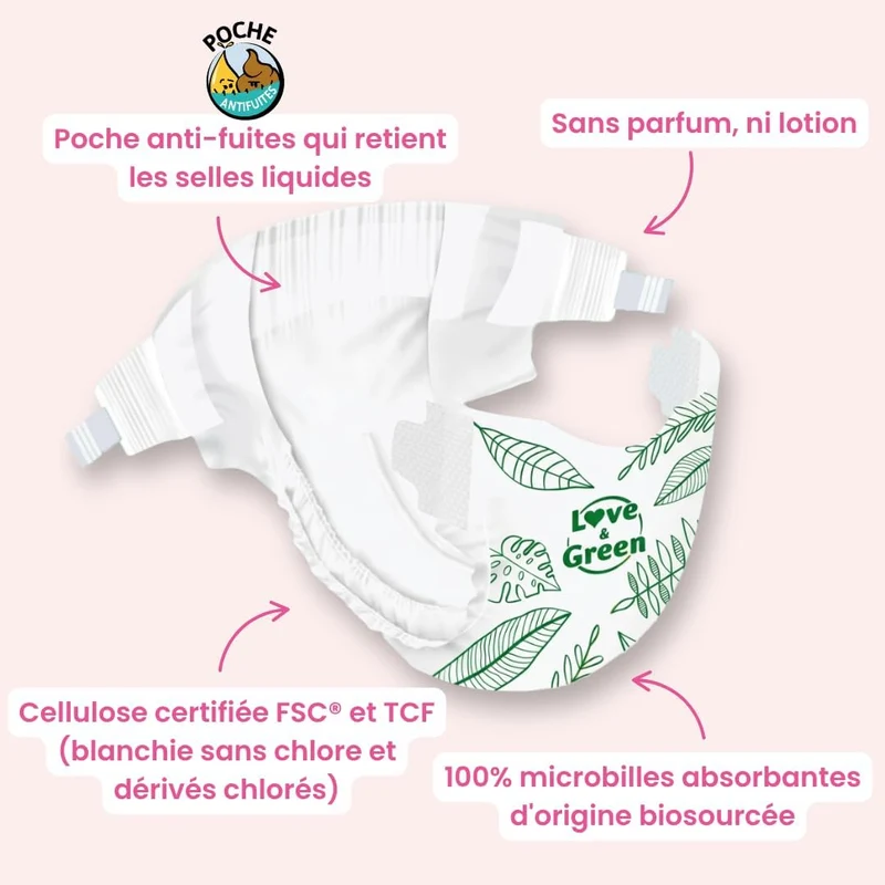 Love & Green Baby-Windeln, hypoallergen Gr. 1 x 138 stk. Taille 1 (138 Unité), Taille 1 (138 Unité)