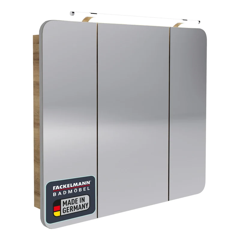 FACKELMANN Milano Spiegelschrank mit LED-Beleuchtung – Alibertschrank 3-türig fürs Badezimmer (90 cm