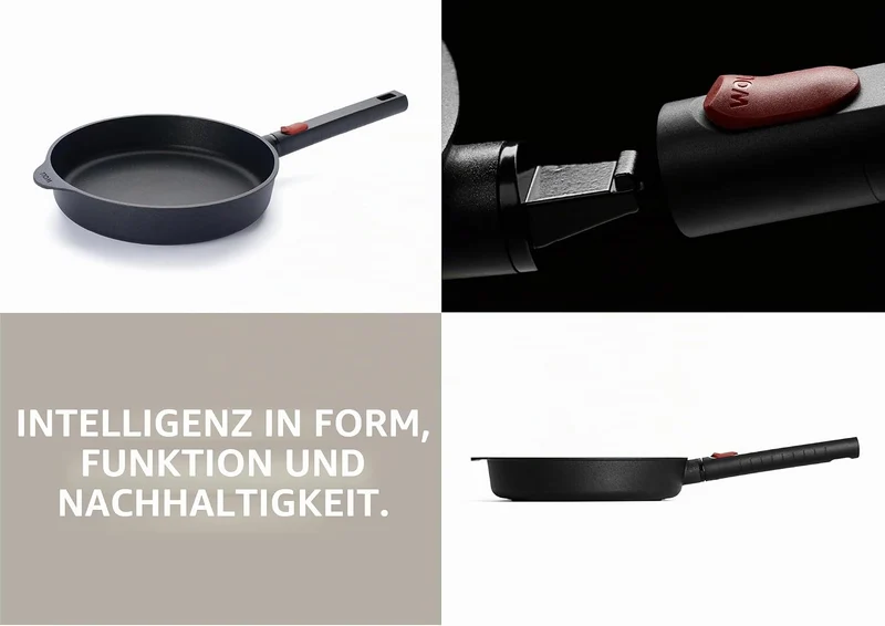 Woll Eco Logic QXR Guss-Flachpfanne - Induktiv -, Ø 24 cm, 5 cm hoch, mit abnehmbaren Stiel - Geeign