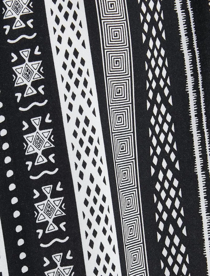 Koton Herren Short Sleeve Shirt Turndown Neck Ethnic Print Detailed Hemd M Schwarzes Muster (9d9), M