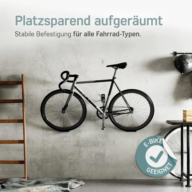 Borgen Fahrrad Wandhalterung mit 30 kg Tragkraft - Pedal Fahrradhalterung Wand für E-Bike, MTB und R