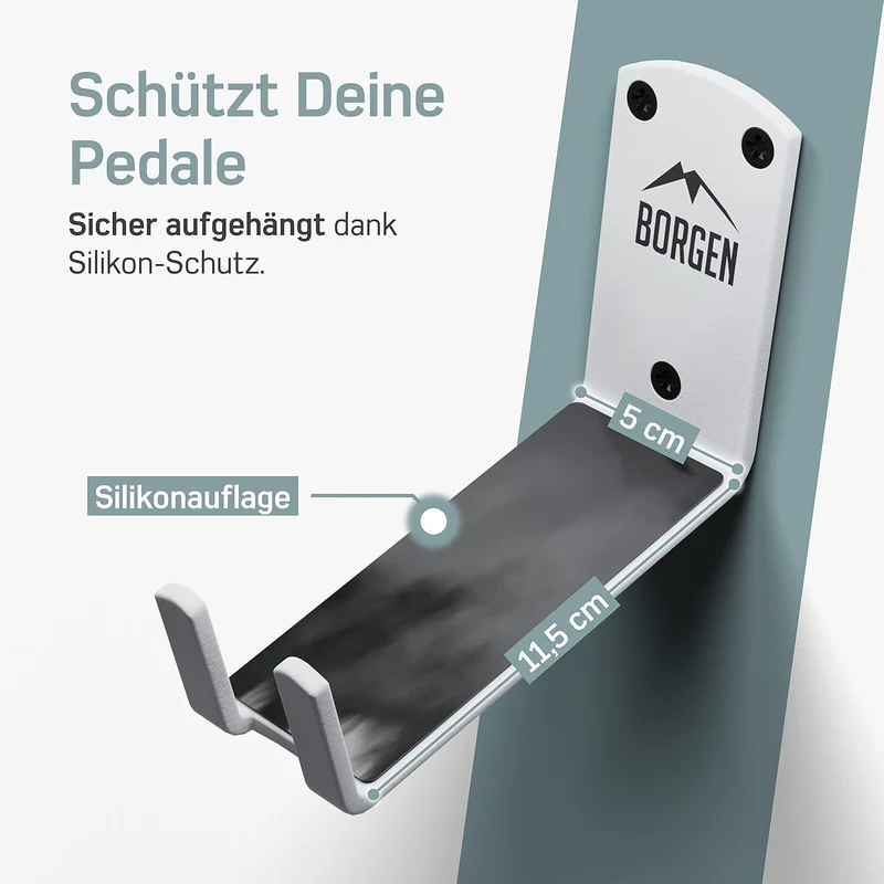 Borgen Fahrrad Wandhalterung mit 30 kg Tragkraft - Pedal Fahrradhalterung Wand für E-Bike, MTB und R