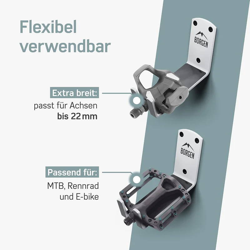 Borgen Fahrrad Wandhalterung mit 30 kg Tragkraft - Pedal Fahrradhalterung Wand für E-Bike, MTB und R