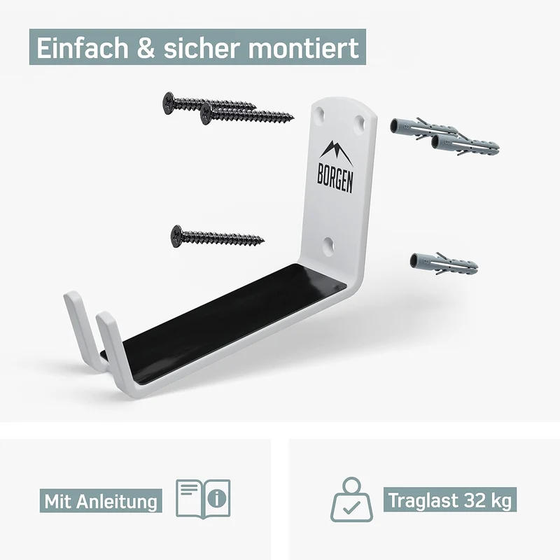 Borgen Fahrrad Wandhalterung mit 30 kg Tragkraft - Pedal Fahrradhalterung Wand für E-Bike, MTB und R