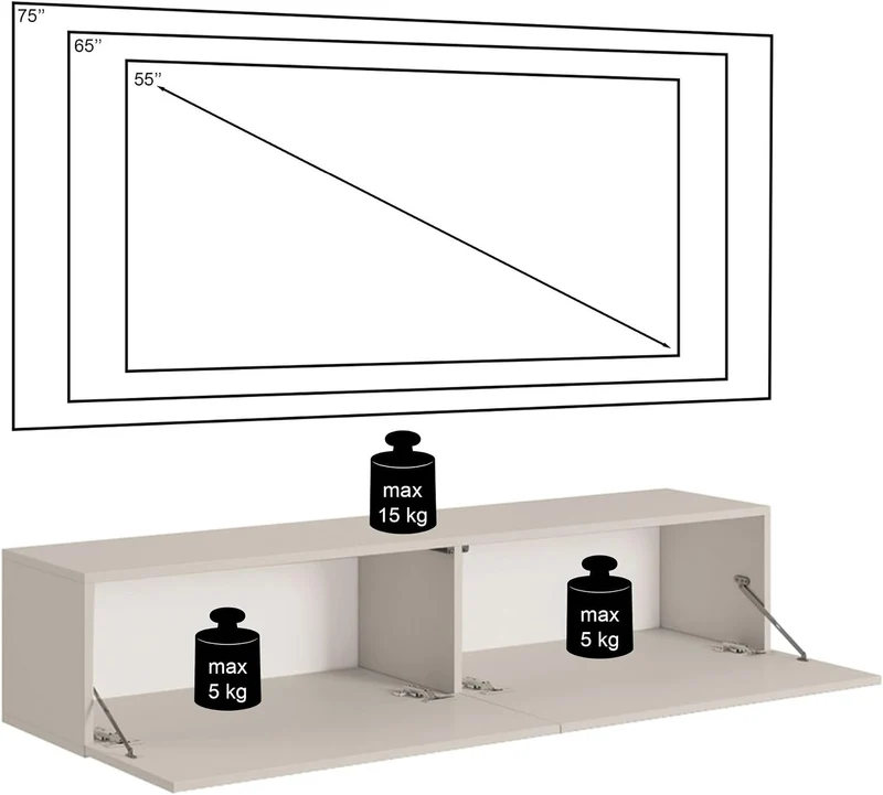 Selsey Veldio - TV Lowboard Weiss, mit gefräster Front, 175 cm breit, 140 x 31,6 x 30