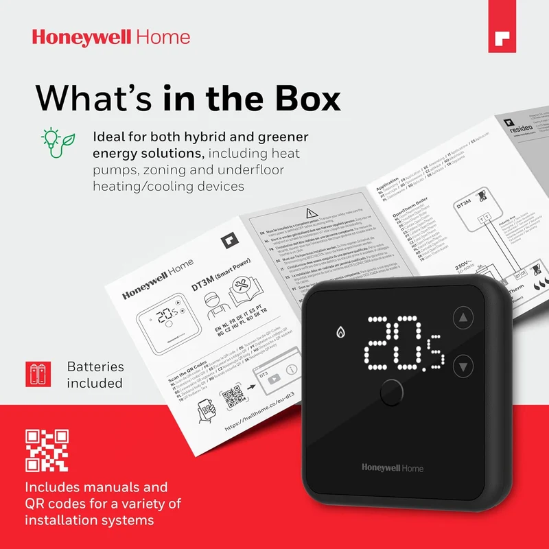 Honeywell Home DT3 Verdrahteter Raumthermostat, EIN/Aus Verkabelt | Premium Schwarz, Verkabelt | Pre