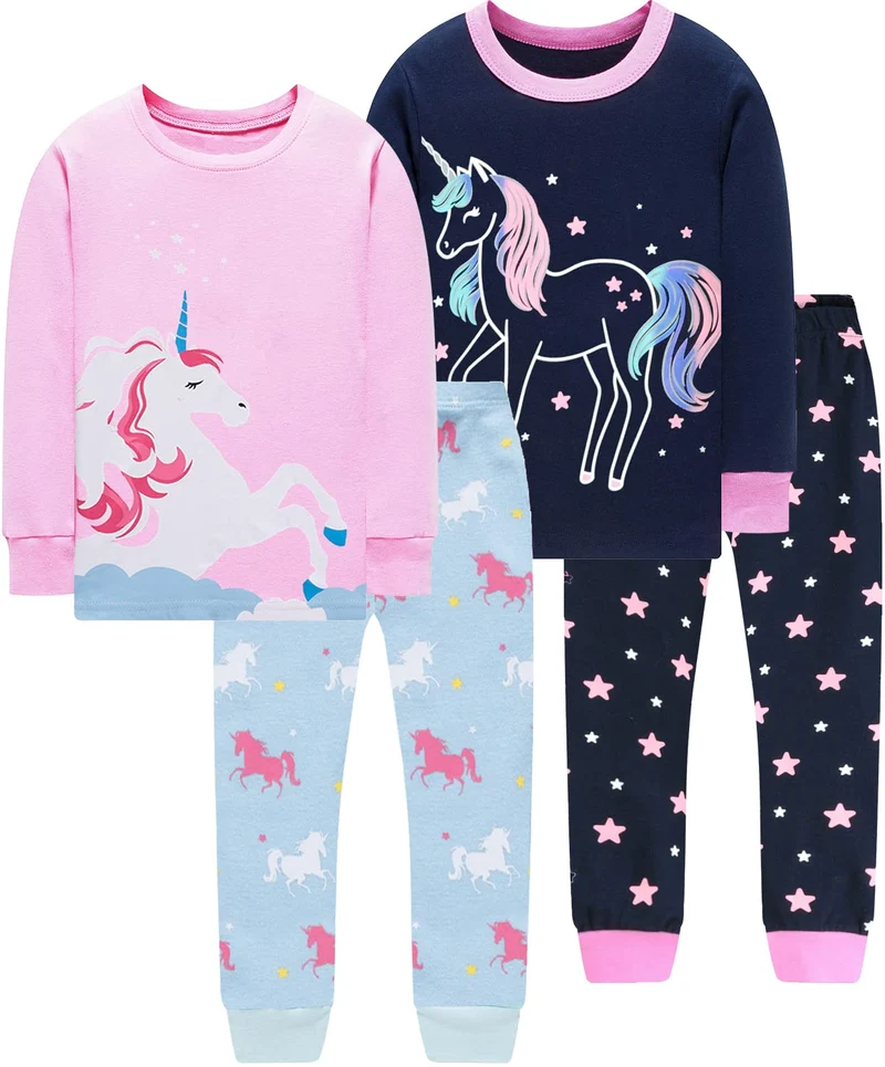 EULLA Kinder Mädchen Schlafanzüge Langarm Baumwolle Winter Pyjama Set Einhorn Prinzessin Dino Hase E