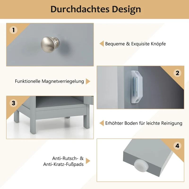 GOPLUS Badzimmerschrank mit Schublade, Badschrank schmal mit Lamellentür & verstellbarem Regal, Aufb