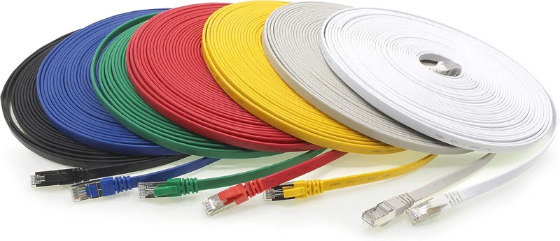 1aTTack.de 3m - 7-Farben - 7 Stück Cat7 Flachkabel Netzwerkkabel Cat 7 Rohkabel Gigabit Lan (10Gbit/