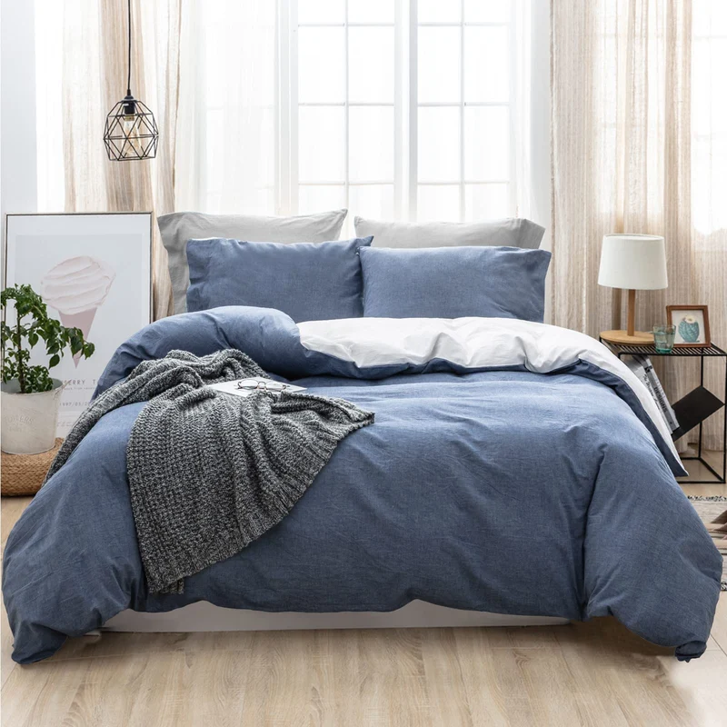 SOULFUL Bettwäsche 135x200 Baumwolle 4 Teilig, Bettwäsche-Sets Denim Blue mit Reissverschluss, Ähnli