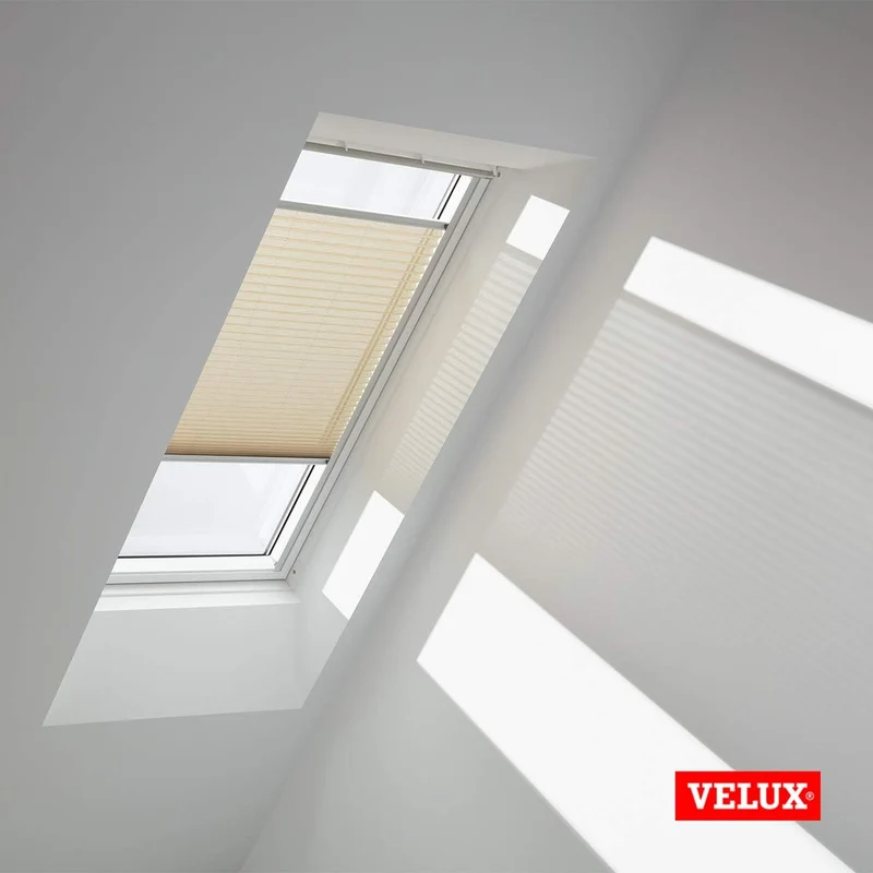 VELUX Original Dachfenster Plissee für M06, Sandbeige, mit Grauer Führungsschiene
