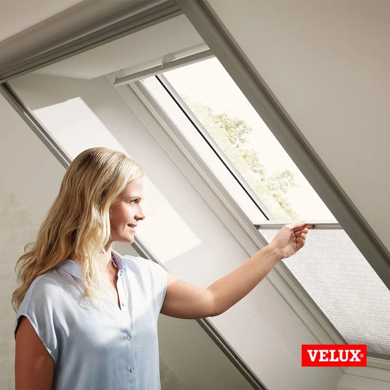 VELUX Original Dachfenster Plissee für M06, Sandbeige, mit Grauer Führungsschiene