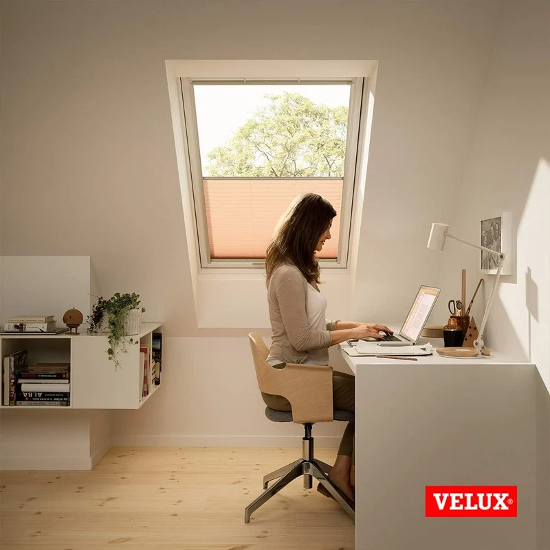 VELUX Original Dachfenster Plissee für M06, Sandbeige, mit Grauer Führungsschiene