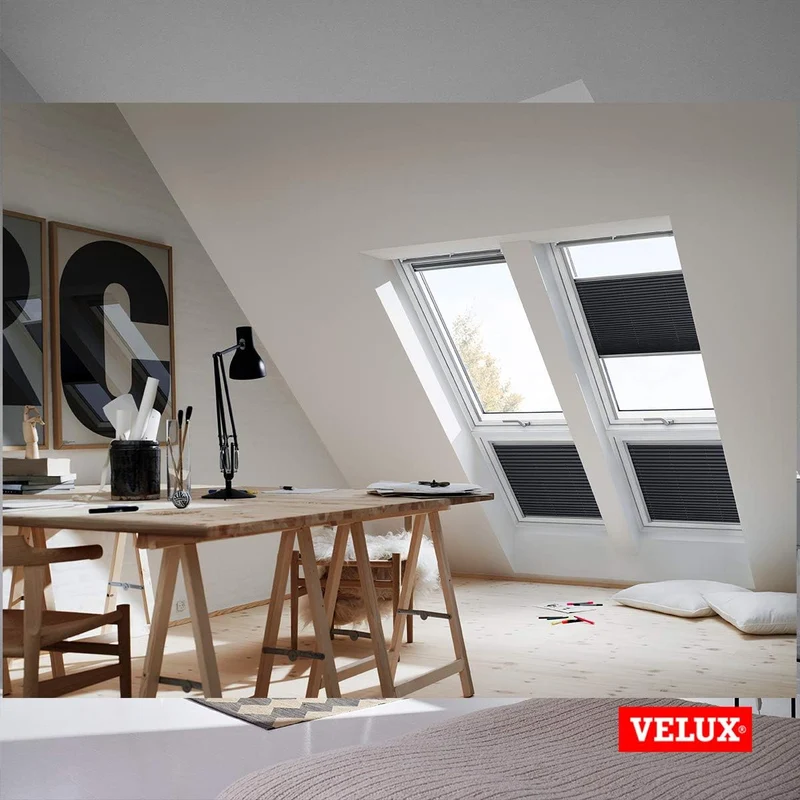 VELUX Original Dachfenster Plissee für M06, Sandbeige, mit Grauer Führungsschiene