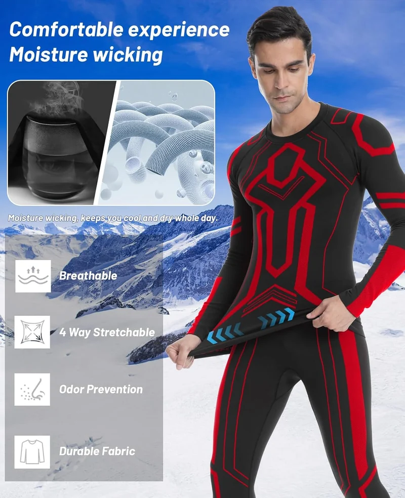 MEETWEE Thermounterwäsche Herren Atmungsaktiv Männer Thermo Funktionswäsche Winter Skiunterwäsche Un