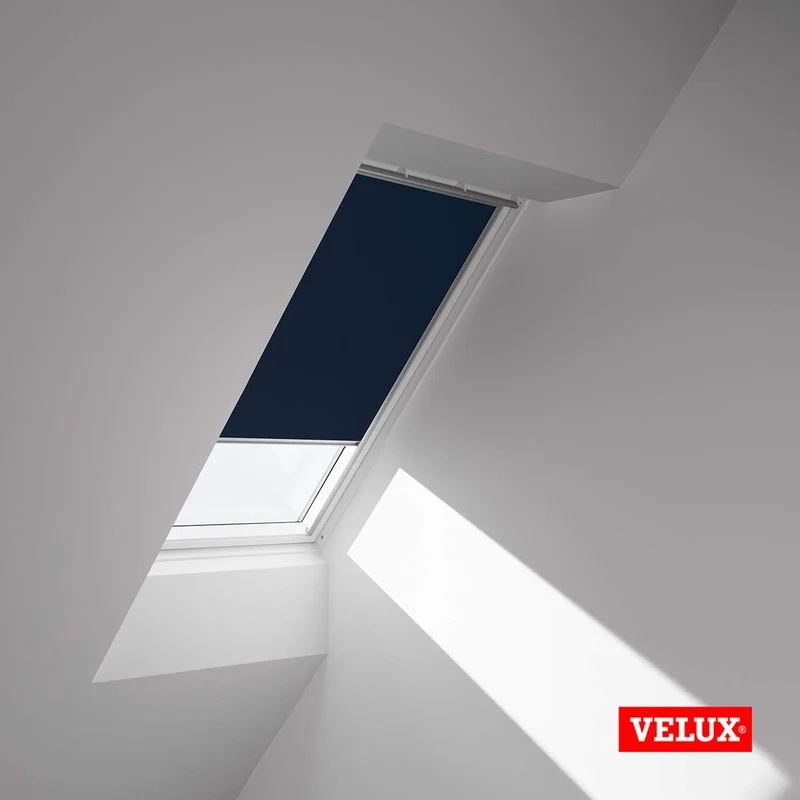VELUX Original Dachfenster Verdunkelungsrollo für PK08, Dunkelblau, mit Grauer Führungsschiene PK08