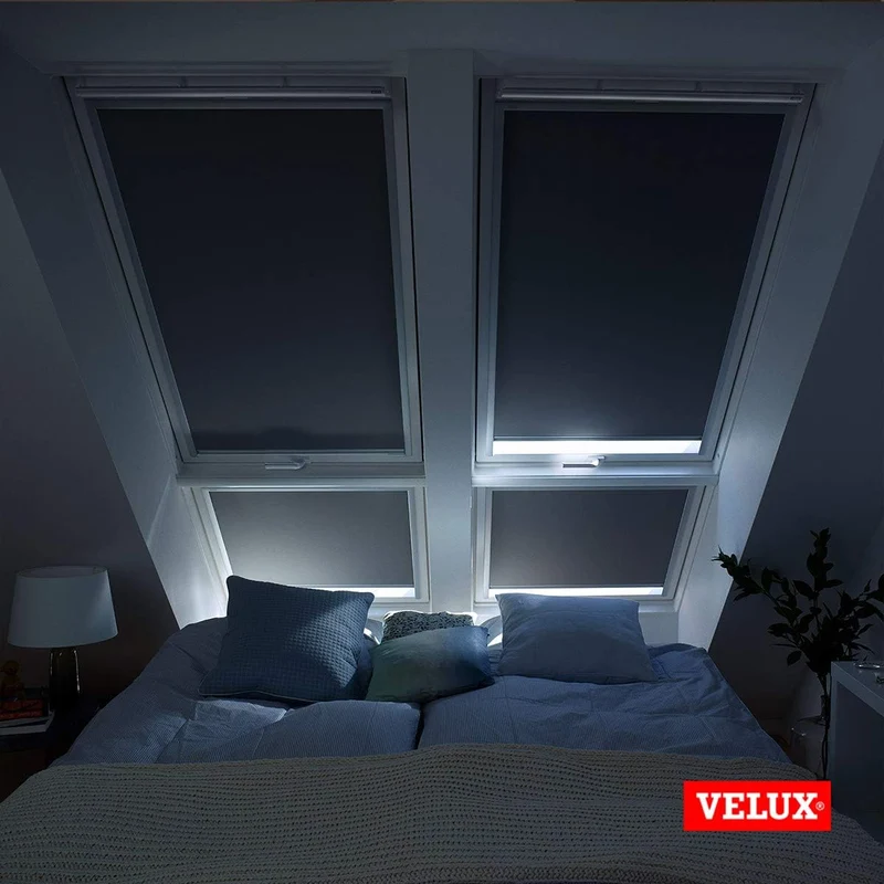 VELUX Original Dachfenster Verdunkelungsrollo für PK08, Dunkelblau, mit Grauer Führungsschiene PK08
