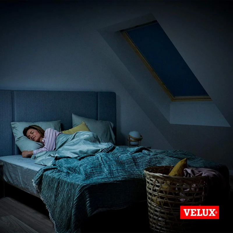 VELUX Original Dachfenster Verdunkelungsrollo für PK08, Dunkelblau, mit Grauer Führungsschiene PK08