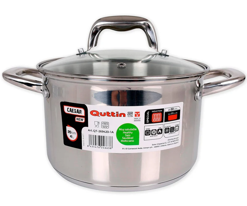 Quttin New Caesar Professioneller Kochtopf für Induktion, Küche und Backofen, kleiner Topf, Edelstah