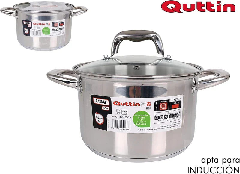 Quttin New Caesar Professioneller Kochtopf für Induktion, Küche und Backofen, kleiner Topf, Edelstah