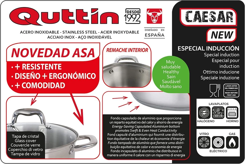 Quttin New Caesar Professioneller Kochtopf für Induktion, Küche und Backofen, kleiner Topf, Edelstah