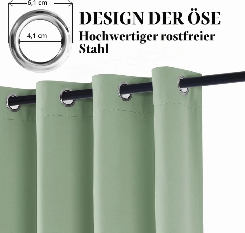 Hiasan Verdunklungsvorhänge Gardinen mit Ösen,Salbeigrün Blickdicht Vorhänge,2 Stück,117 x 137 cm (B