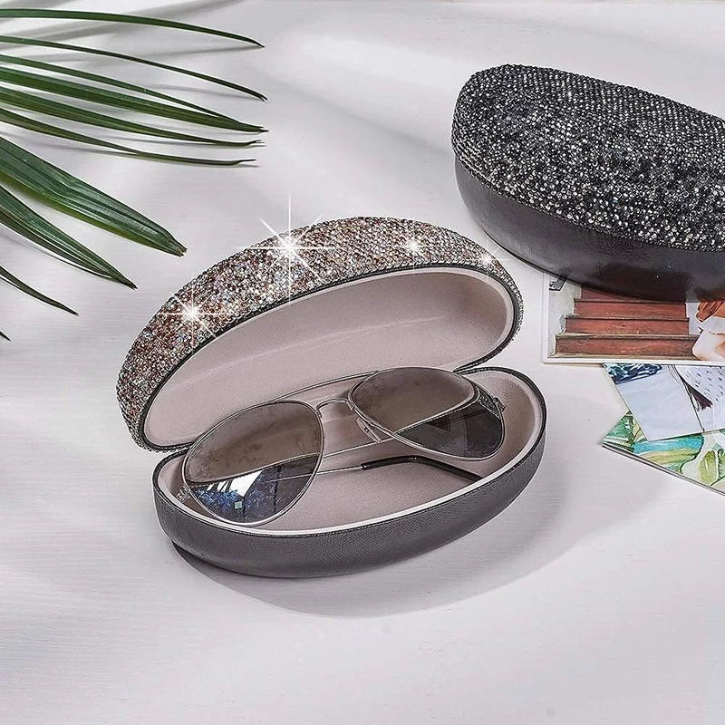 Blueshyhall Sonnenbrillen Etui Hardcase Glizter, Bling Brillenetui mit Diamant Strass, Sunglasses Ca