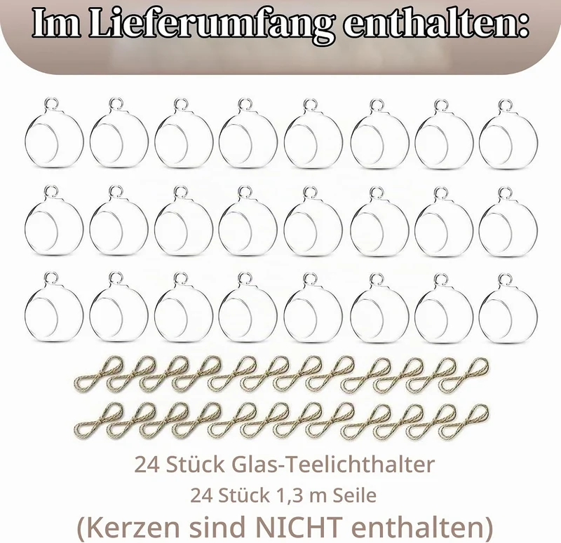 Sziqiqi Glaskugeln zum Aufhängen - 24 Stücke Hängende Teelichthalter Glas Glaskugeln Teelichter zum