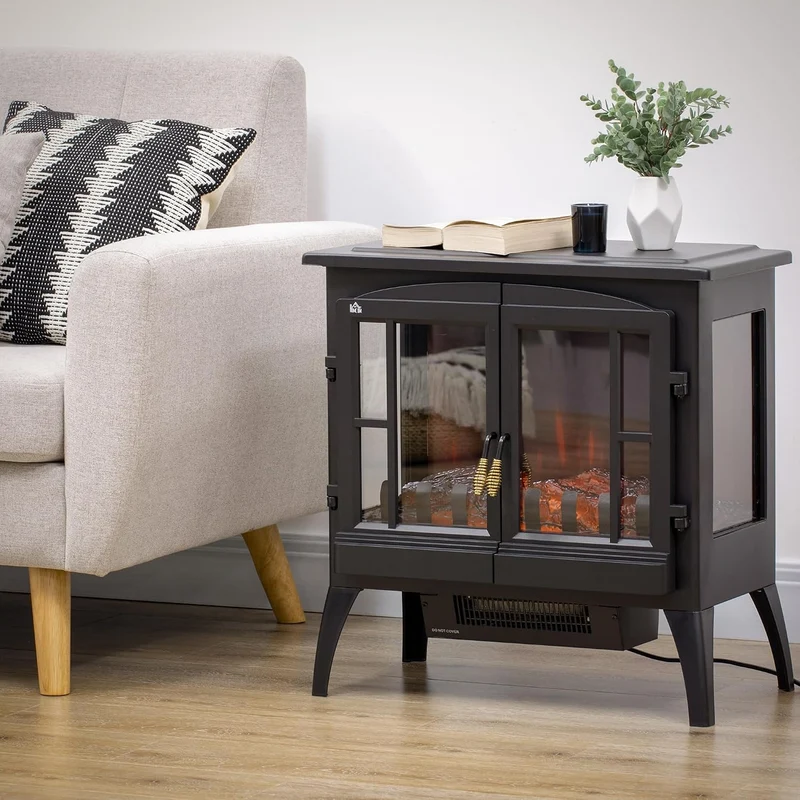 HOMCOM LED Elektrokamin 1000/2000W Standkamin mit Flammeneffekt Innenraumheizung mit Heizung Kaminof